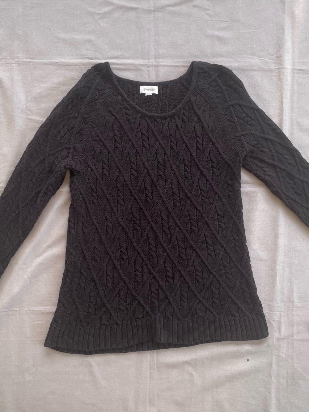 Avenue Pull Over Sweater Black Womens Size 14/16 Diamond Cable Knit Long Sleeve